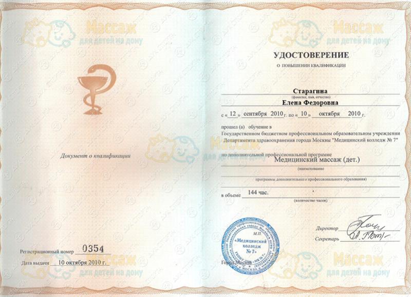 Удостоверение о повышении квалификации - Москва - 2010 год